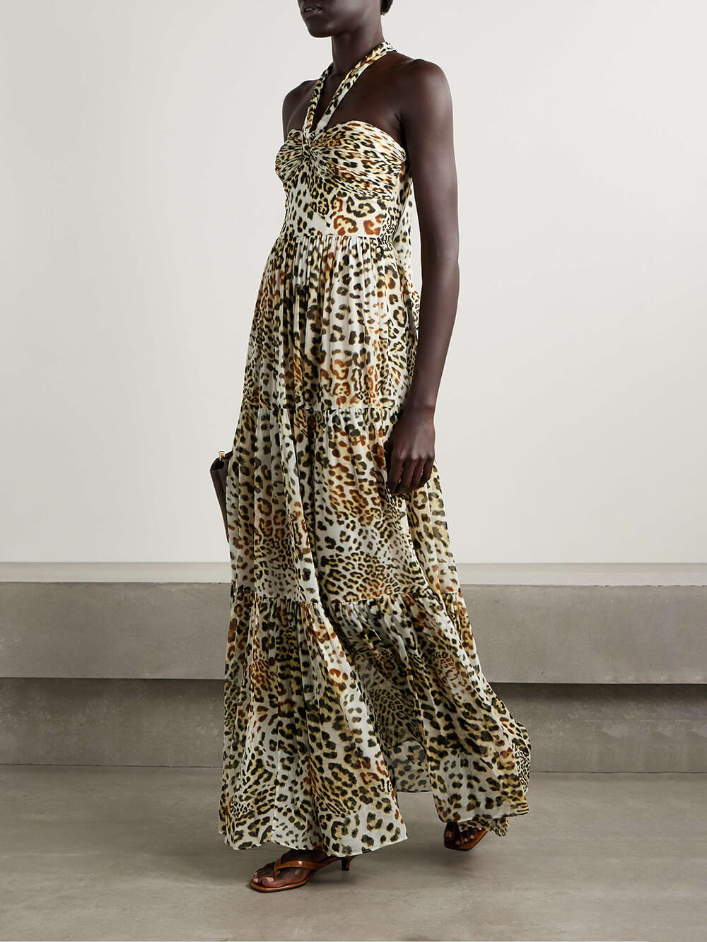 Retro Fierce & Feminine Leopard Print Chiffon Halter Maxi Dress