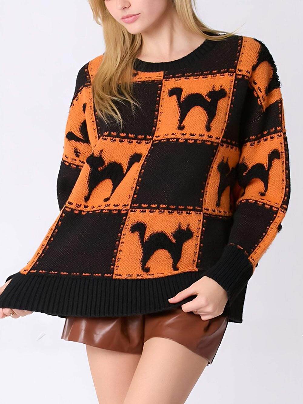 Cosplay Halloween Ghost Plaid Spider Web Pullover Knit Sweater