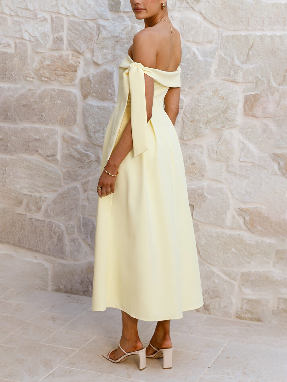 Elegant Off-Shoulder Tie Ruched Midi Dress