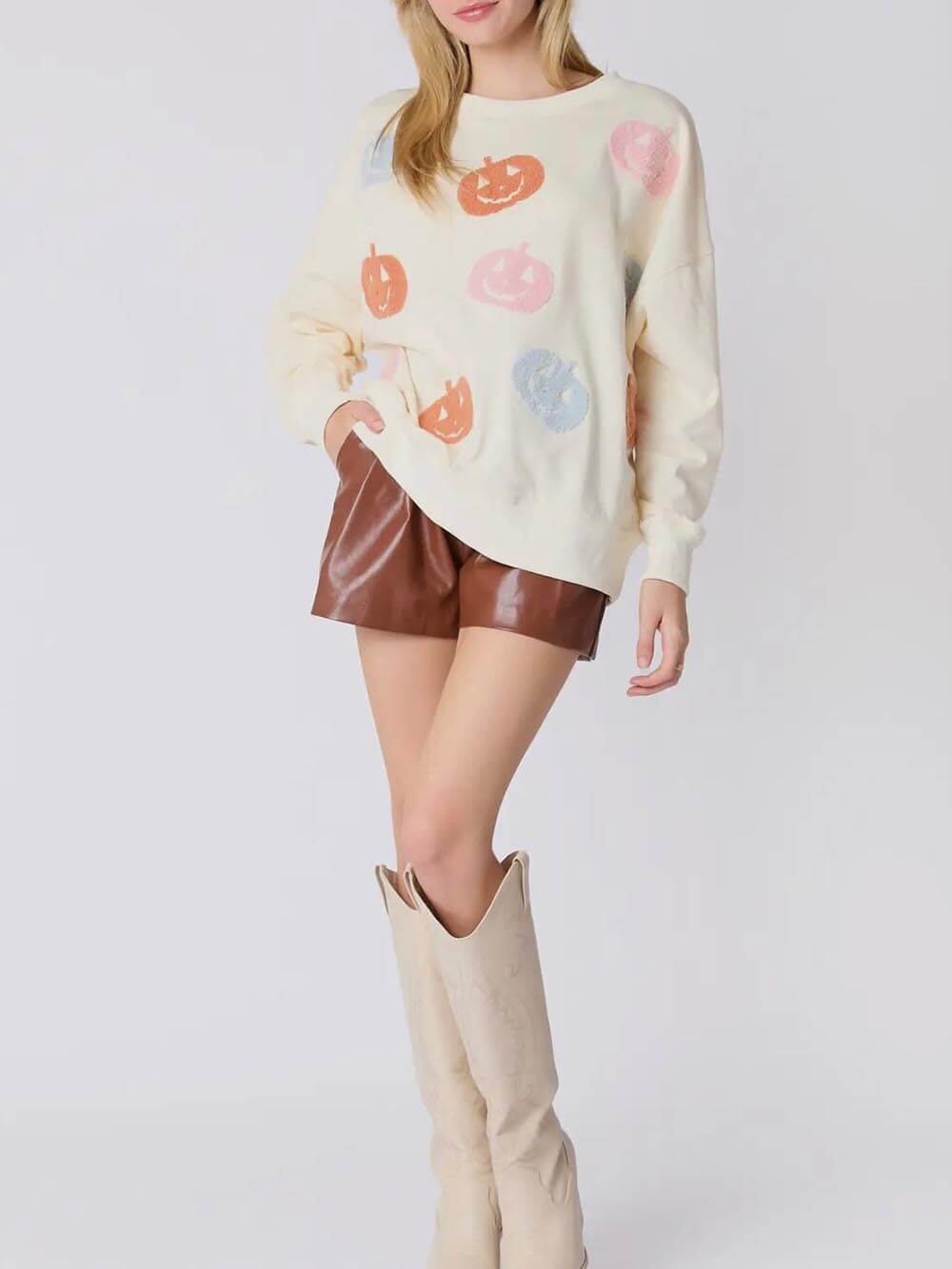 Halloween Colorful Pumpkin Embroidered Loose Sweatshirt