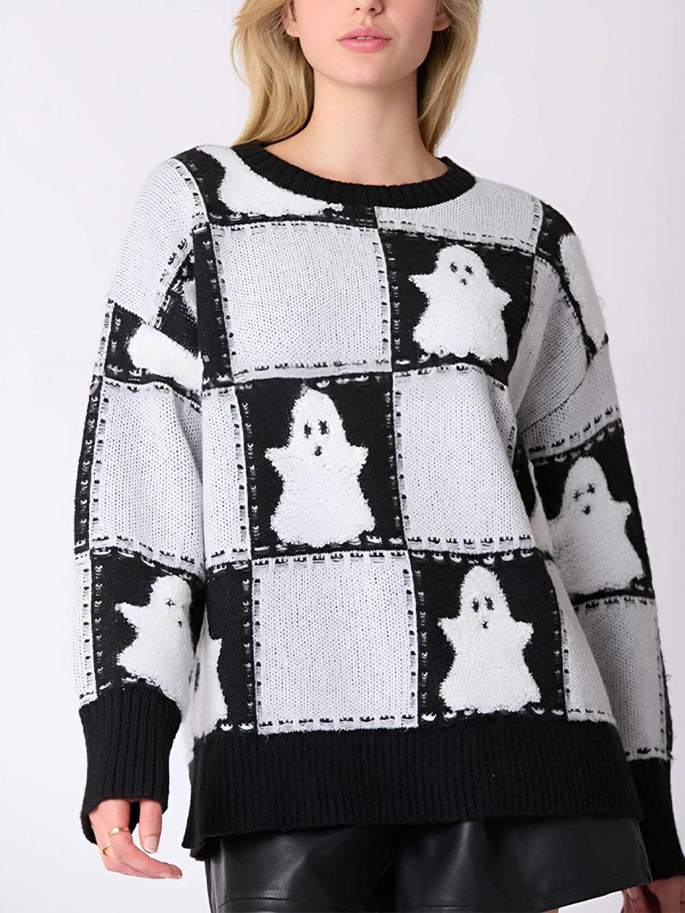 Cosplay Halloween Ghost Plaid Spider Web Pullover Knit Sweater