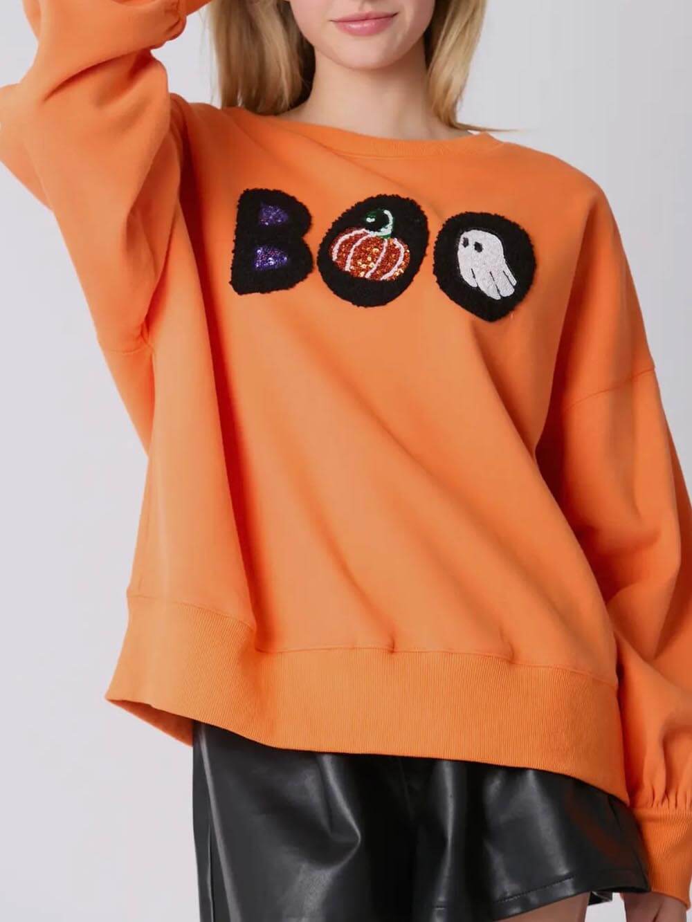 Halloween Colorful Pumpkin Embroidered Loose Sweatshirt