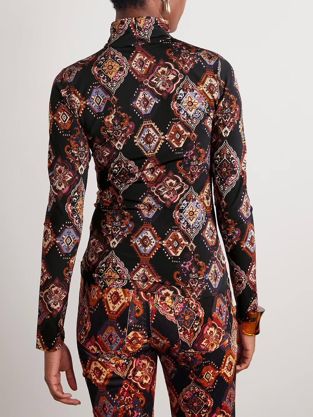 Retro Print Stretch Jersey Turtleneck Top