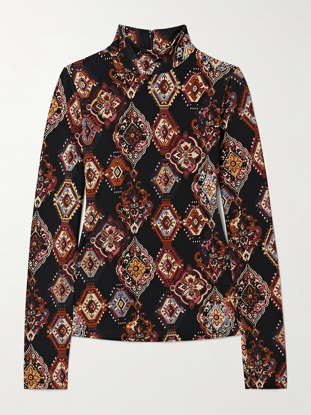 Retro Print Stretch Jersey Turtleneck Top