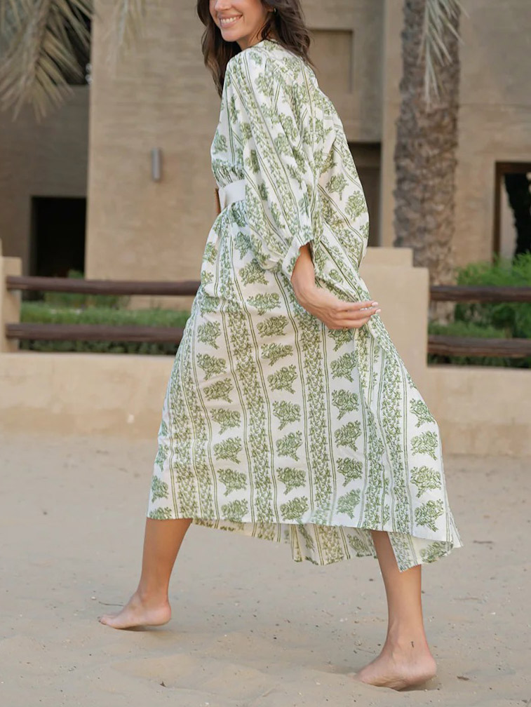 Bohemian Floral Print Pleated Midi Dress