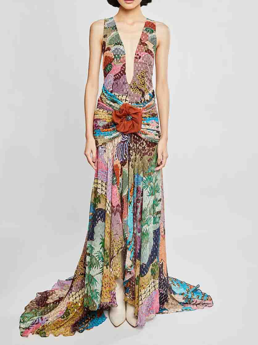 Unique Floral Print Irregular Hem Maxi Dress