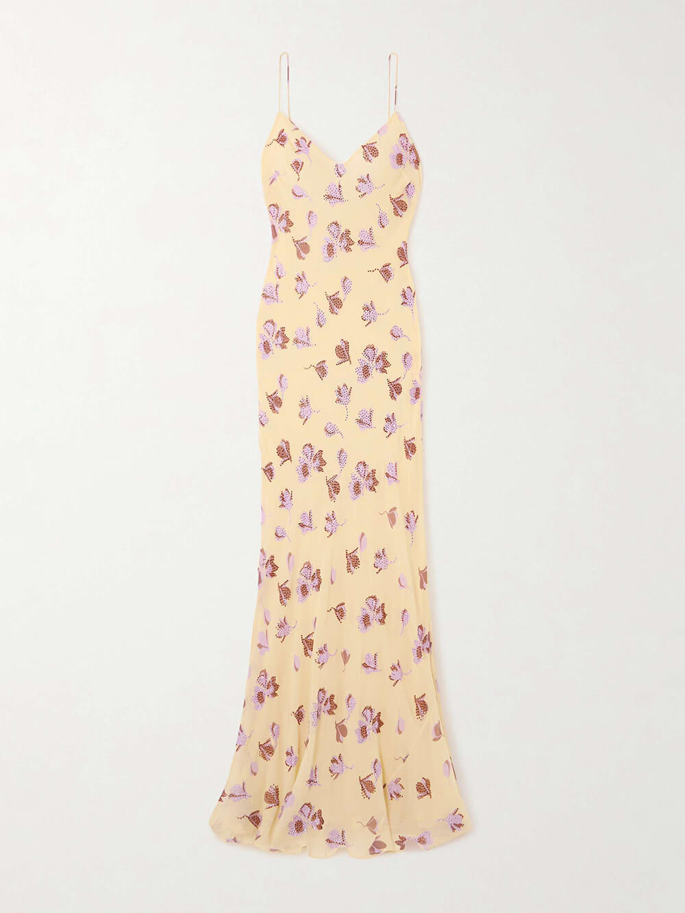 Elegant Embellished Floral Print Backless Chiffon Maxi Dress