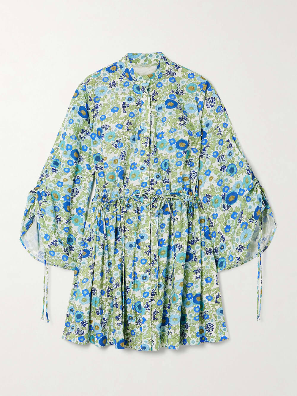 Retro Floral Print Drawstring Waist Mini Dress