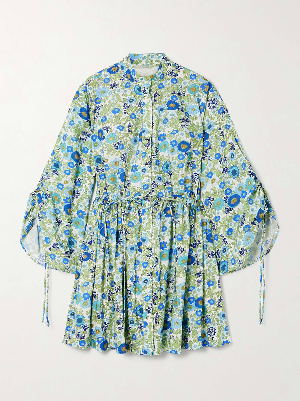 Retro Floral Print Drawstring Waist Mini Dress