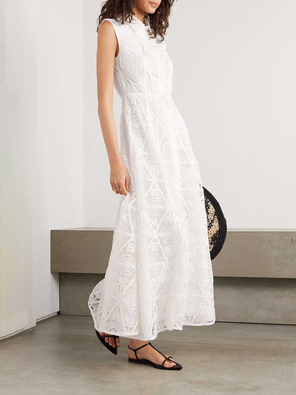 Exquisite Guipure  Raised Floral Lace Maxi Shirt Dress