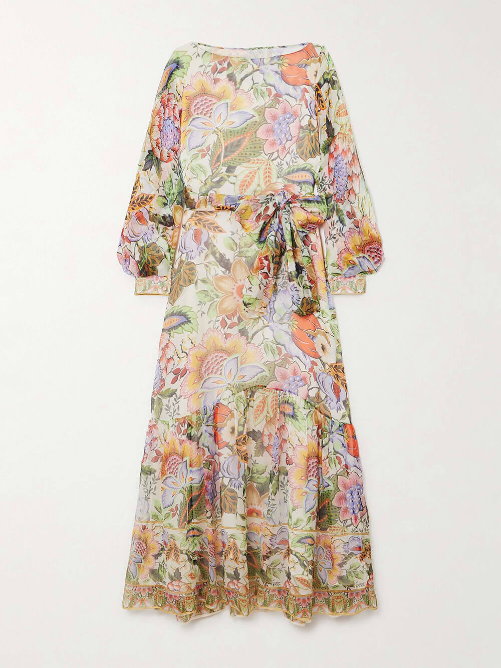 Exquisite Belted Floral-Print Chiffon Crepon Maxi Dress