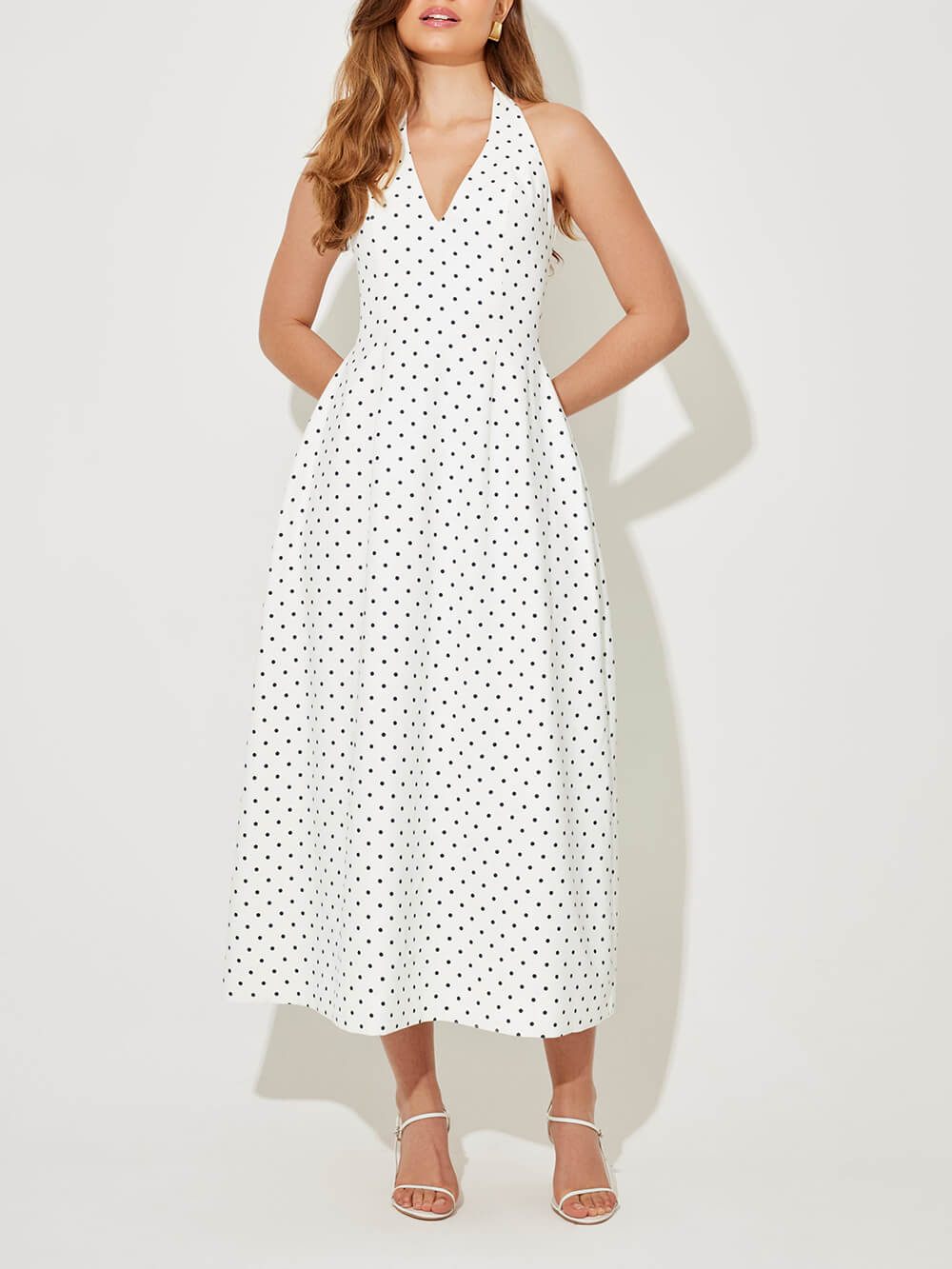 Classic Polka Dot Print Backless Tie Midi Dress