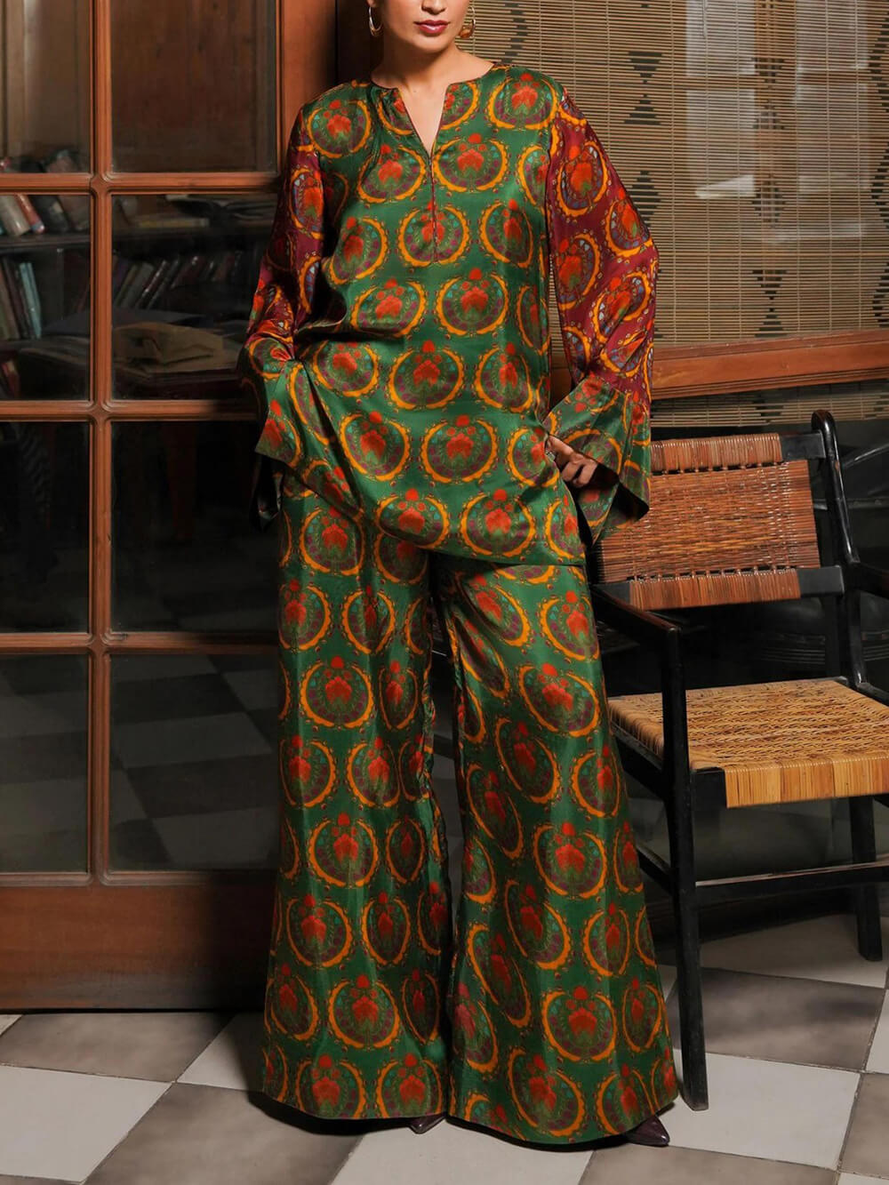 Unique Satin Bold Ethnic Print Loose Shirt