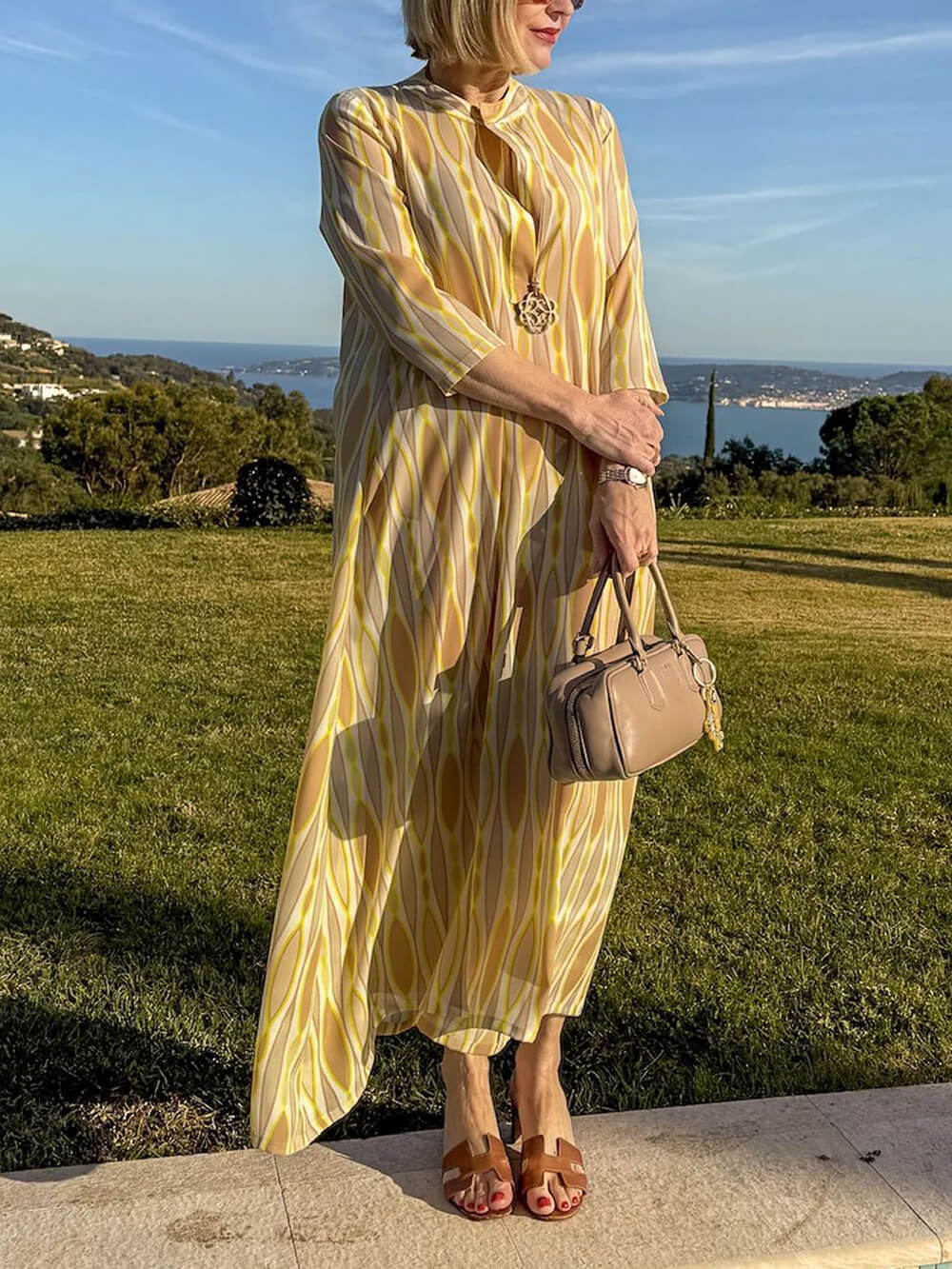 Casual Effortless V-Neck Printed Vacation Maxi Dress