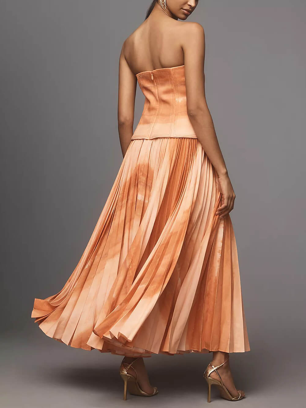 Exquisite Ethereal Ombre Print Strapless Ruched Maxi Dress