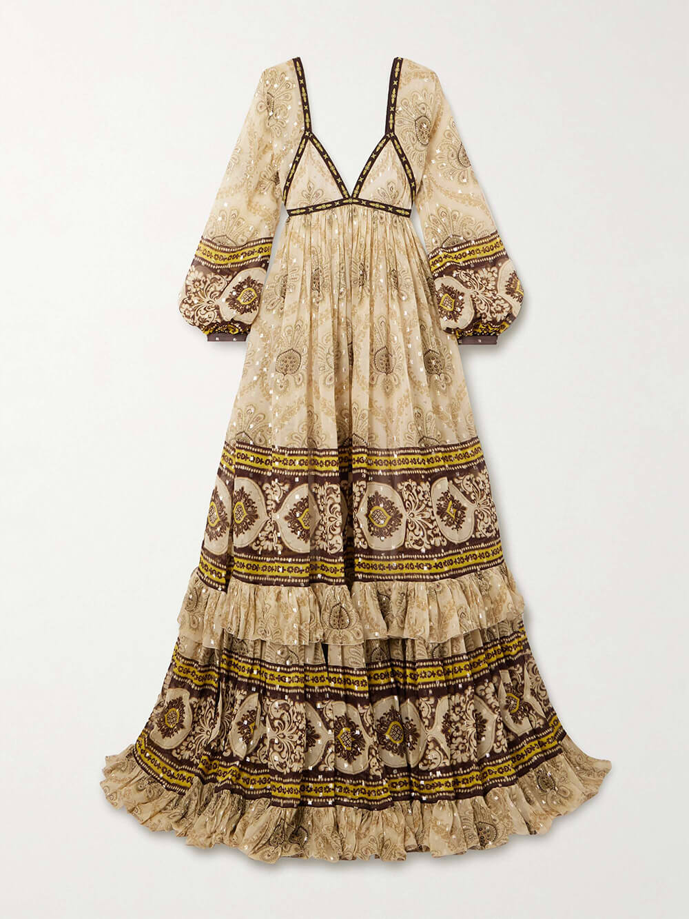 Exquisite Enchanted Garden Floral Print Jacquard Chiffon Blend Multi-Layered Gown Dress