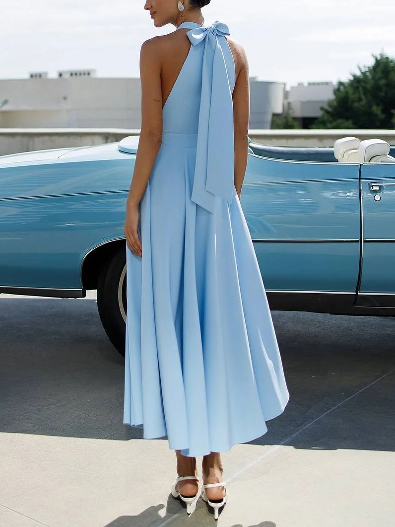 Elegant Halter Neck A-Line Midi Dress