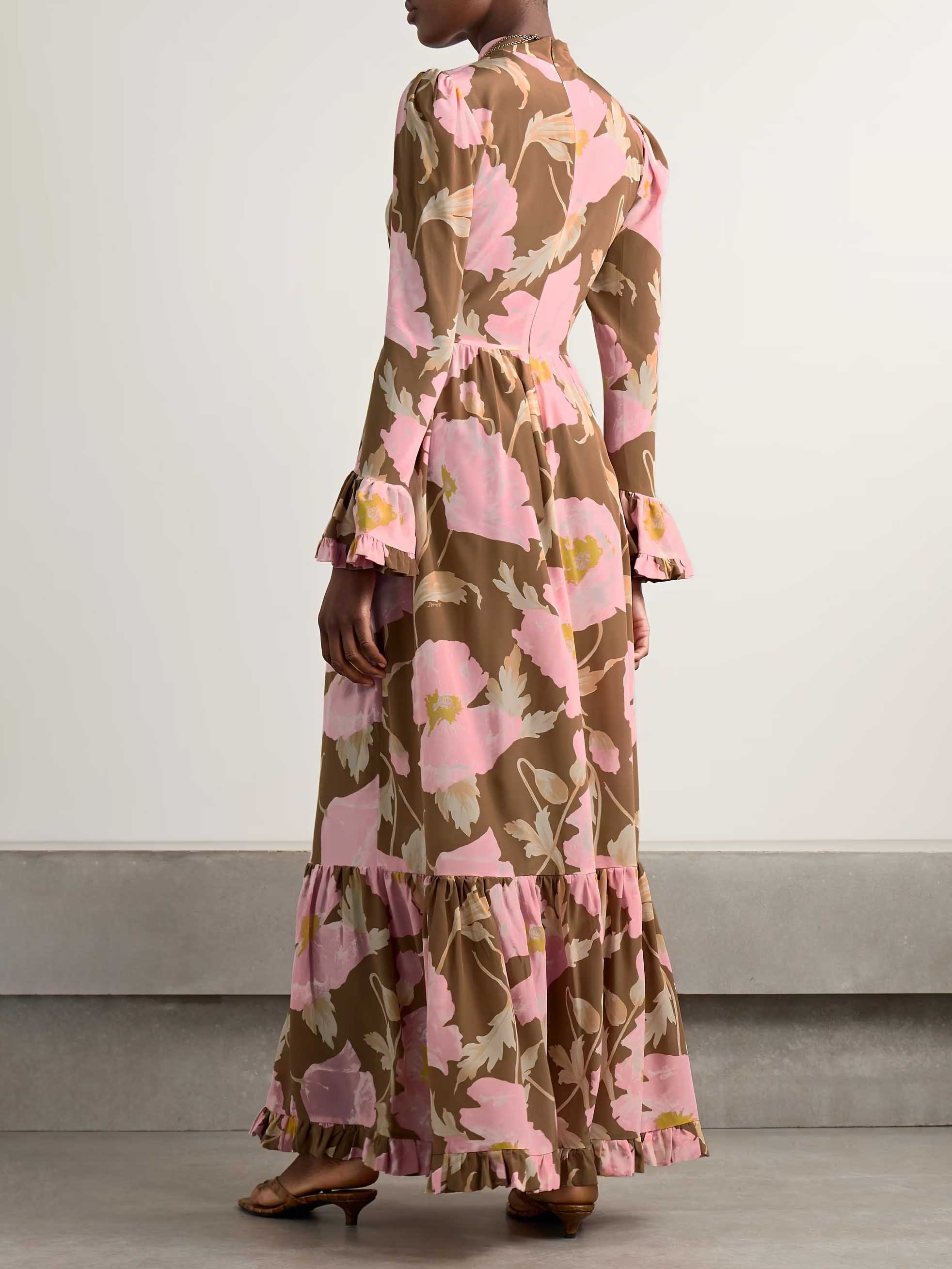 Retro Tiered Ruffled Floral Print Maxi Dress