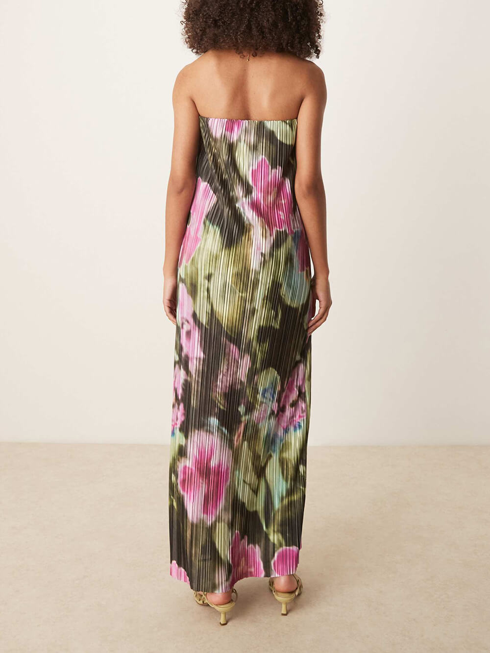 Sexy Strapless Off-the-Shoulder Floral Print Pleated Maxi Dress