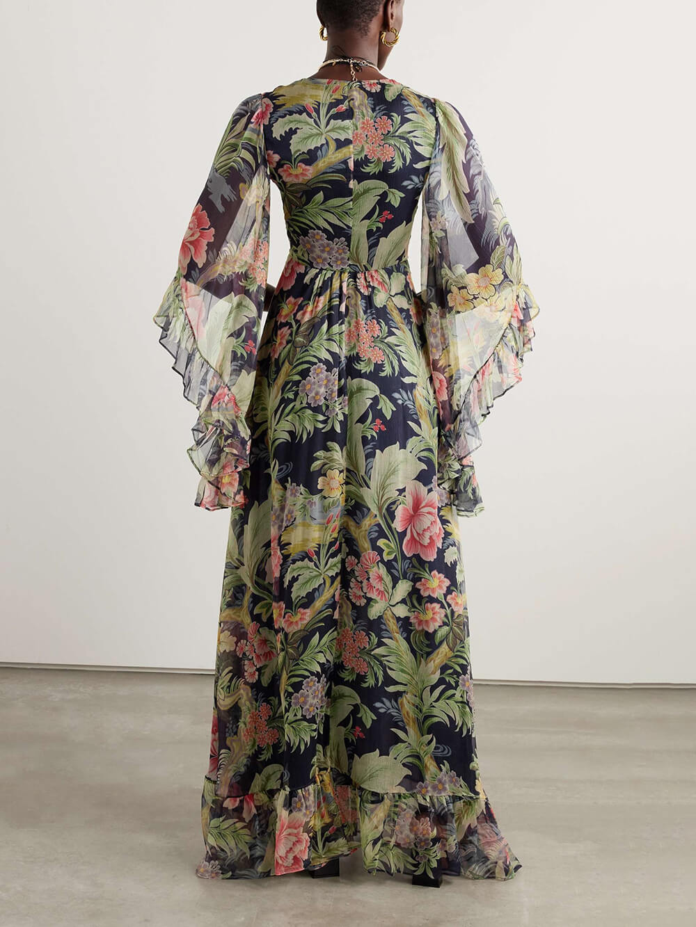 Exquisite Floral Print Tiered Chiffon Maxi Dress