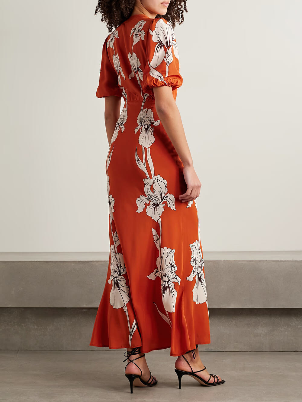 Exquisite Floral Print Satin Crepe Maxi Dress