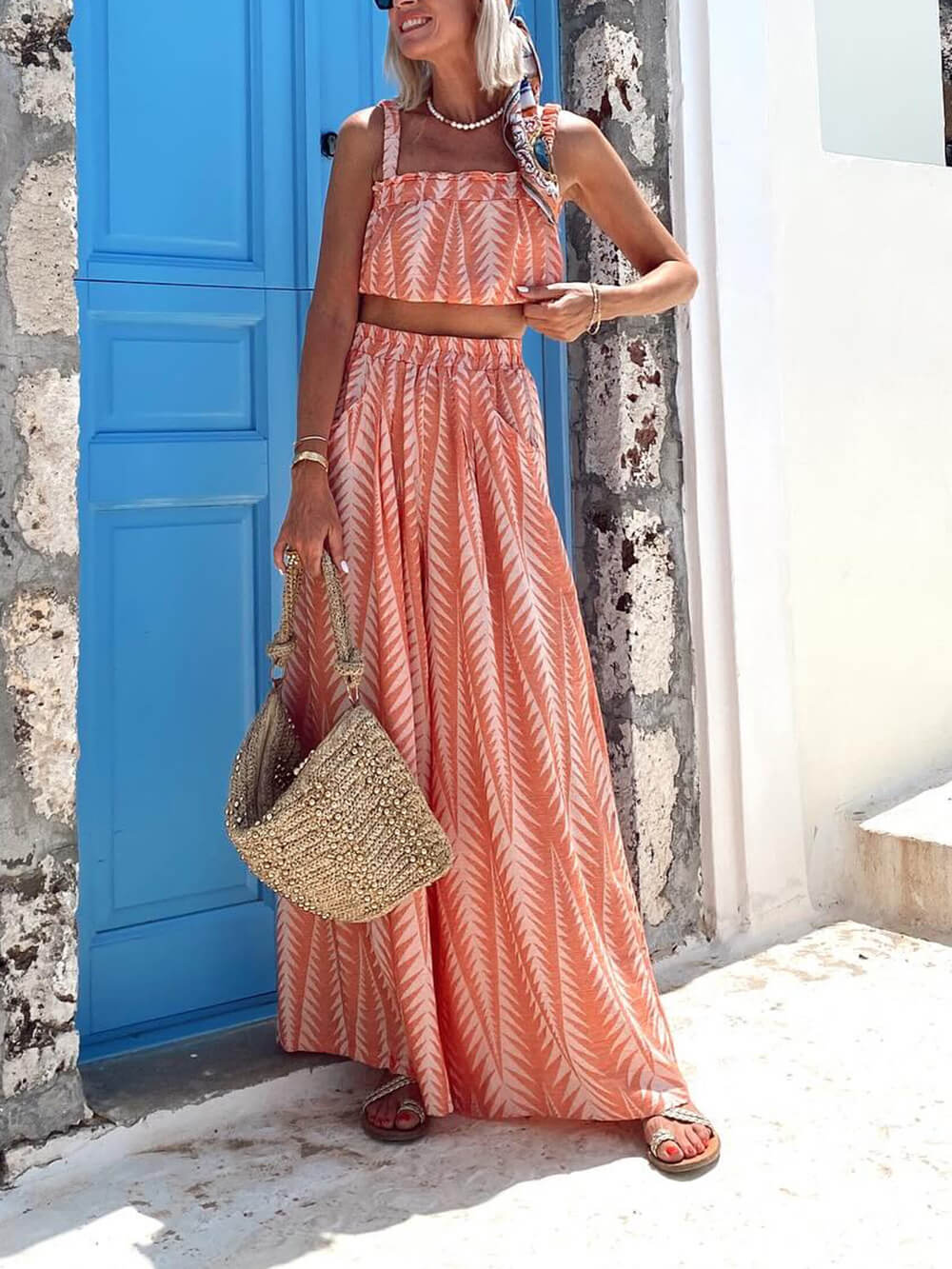 Unique Print Strappy Crop Cami Top