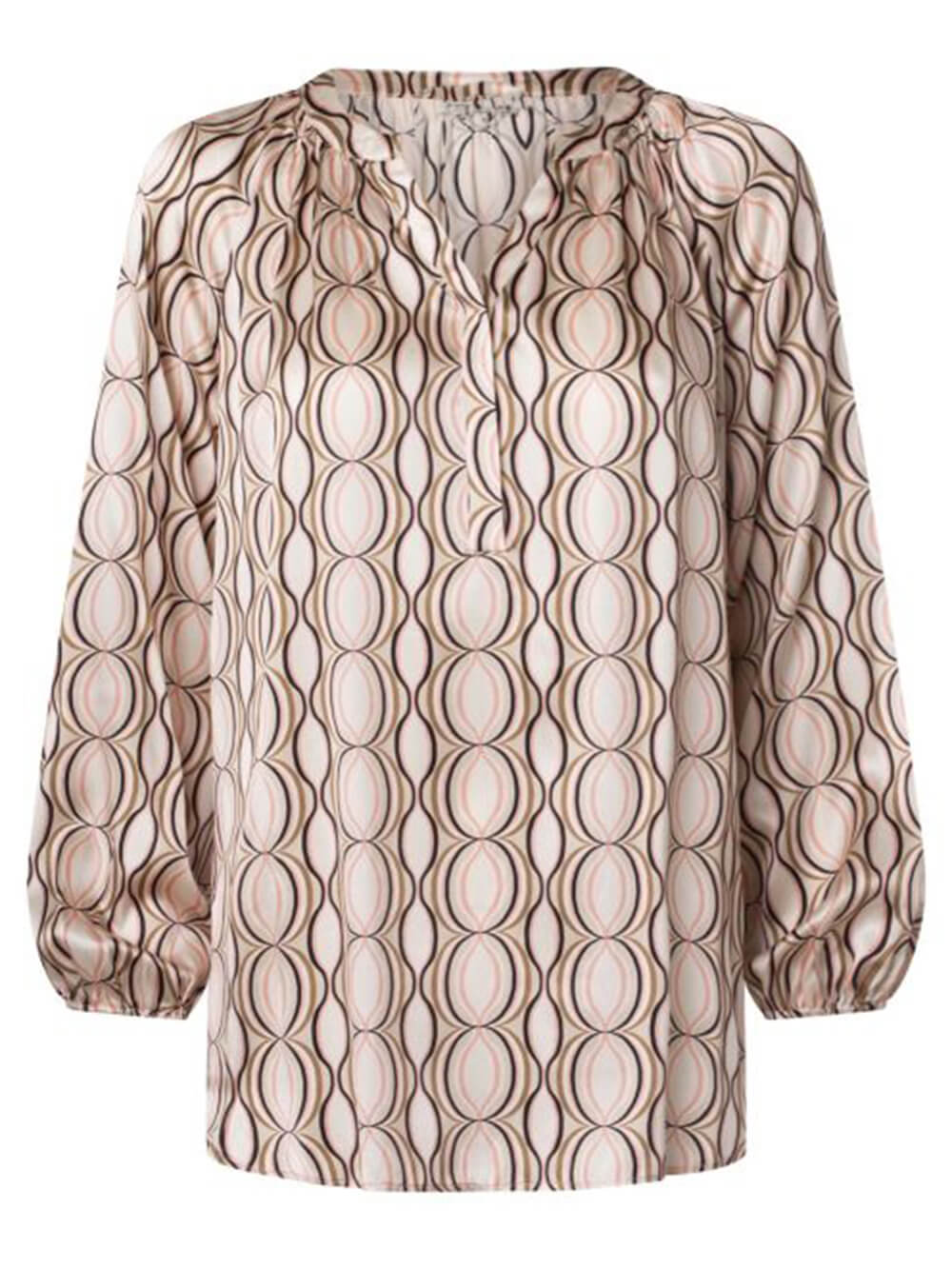 Retro Circle Print Charm Cuffs Loose Fit Shirt