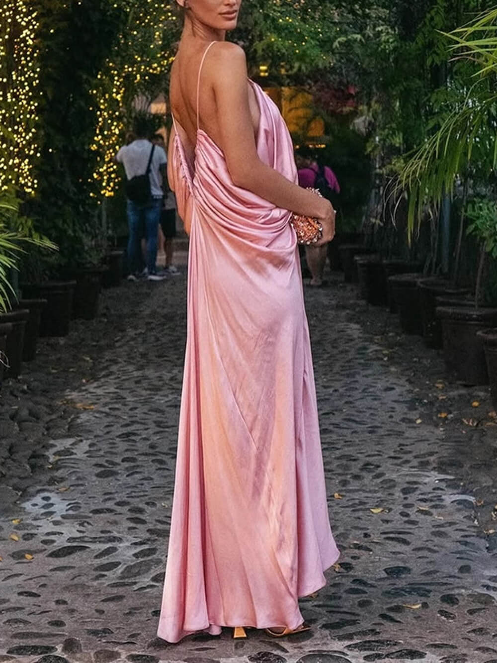Sexy Backless Ruched Design Strapless Draped Maxi Dress