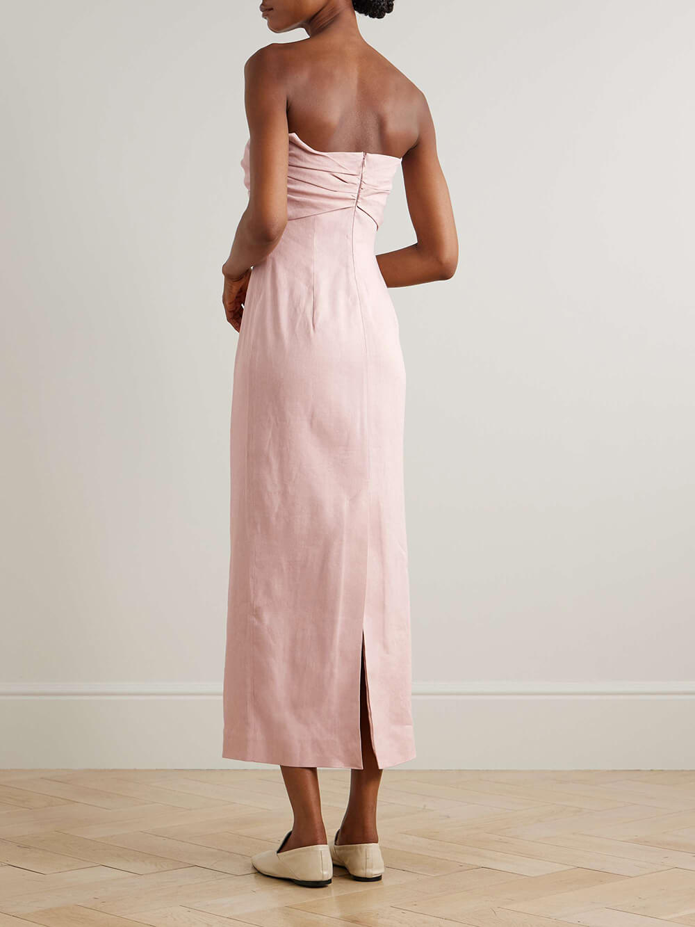 Delicate Pleated Front-Tie Linen-Blend Midi Dress