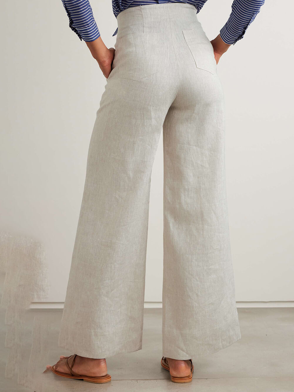 Classic Casual High-Waisted Linen Pocket Wide-Leg Pants