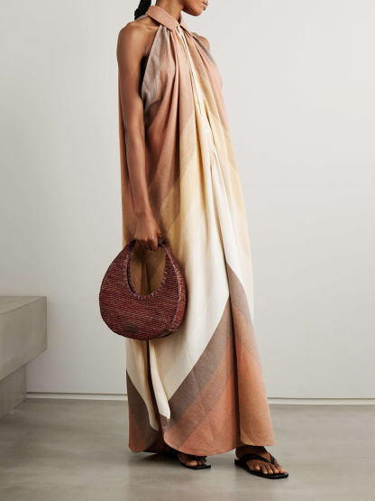 Unique Asymmetric Striped Print Ruched Detailing Maxi Dress