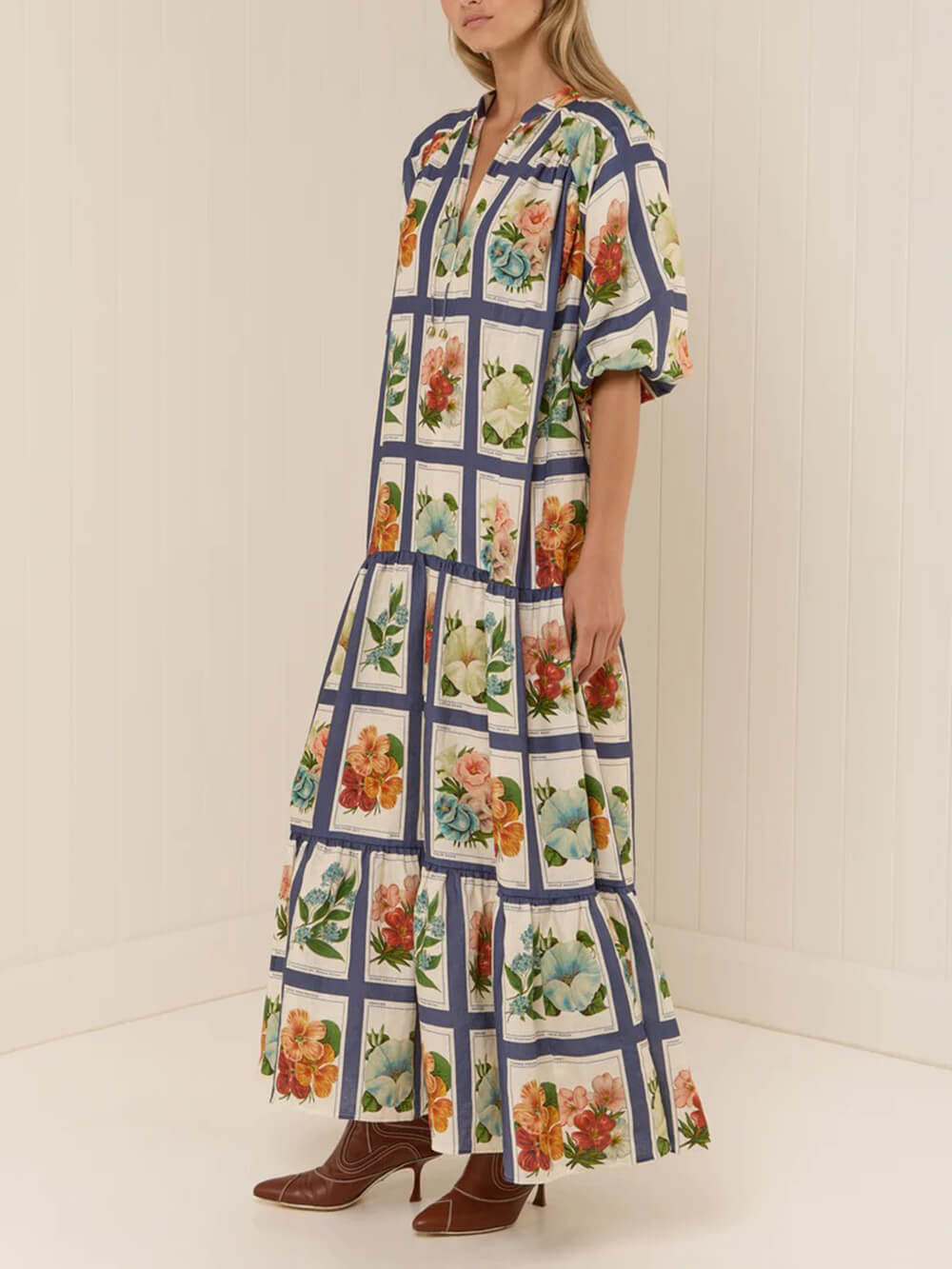 Retro Botanical Print Maxi Dress