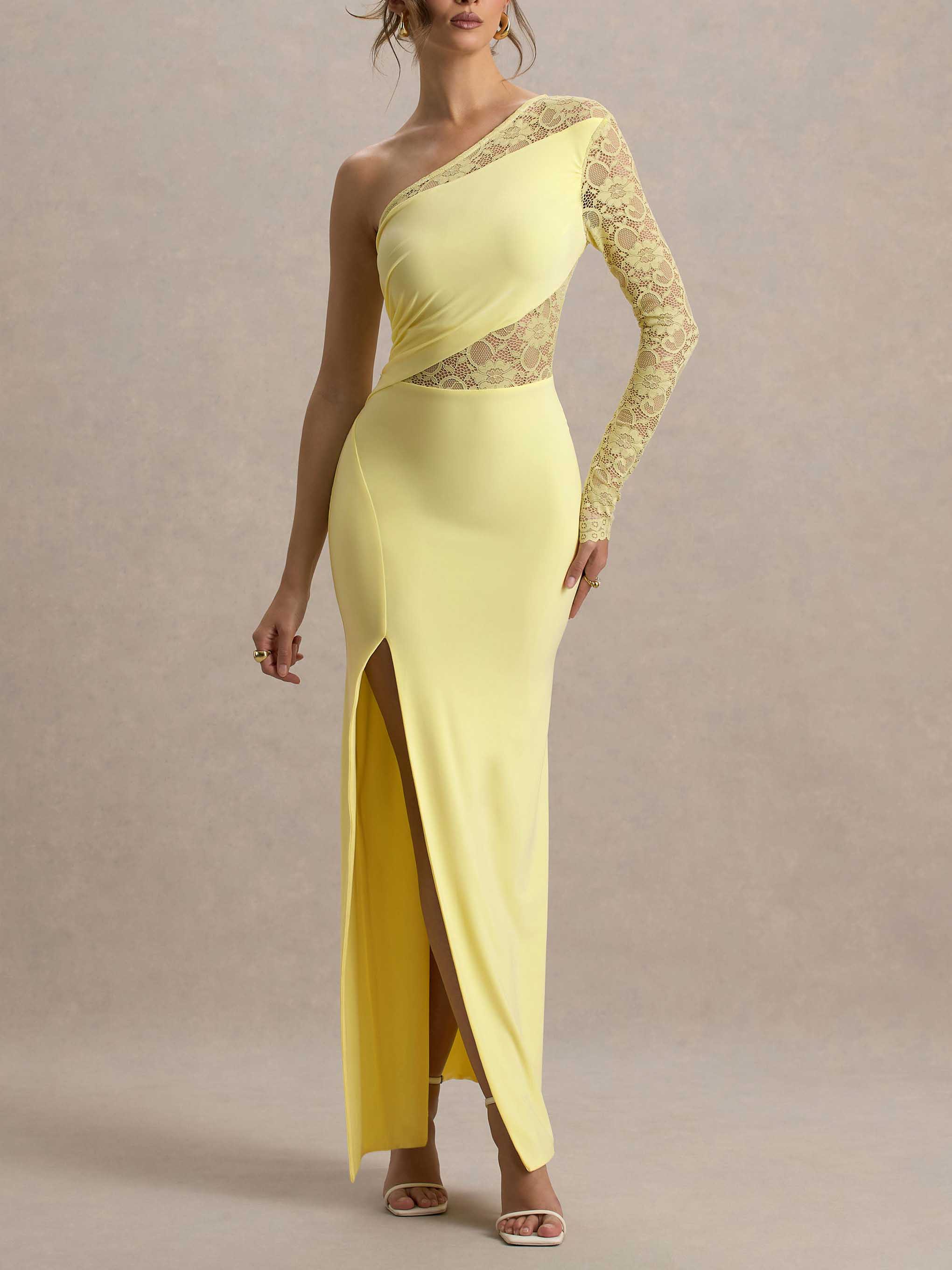 Elegant Glam Asymmetric Lace Maxi Dress