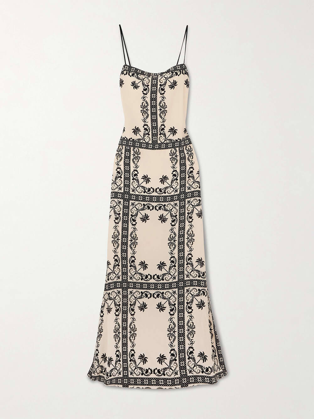 Vintage-Inspired Unique Print Satin Crinkle Maxi Dress