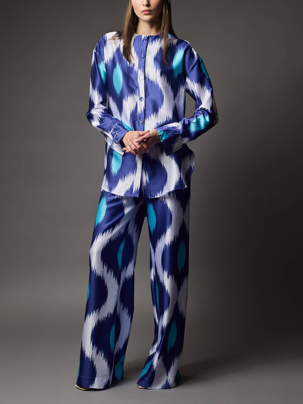 Classic Satin Printed Oversized Button-Up Shirt