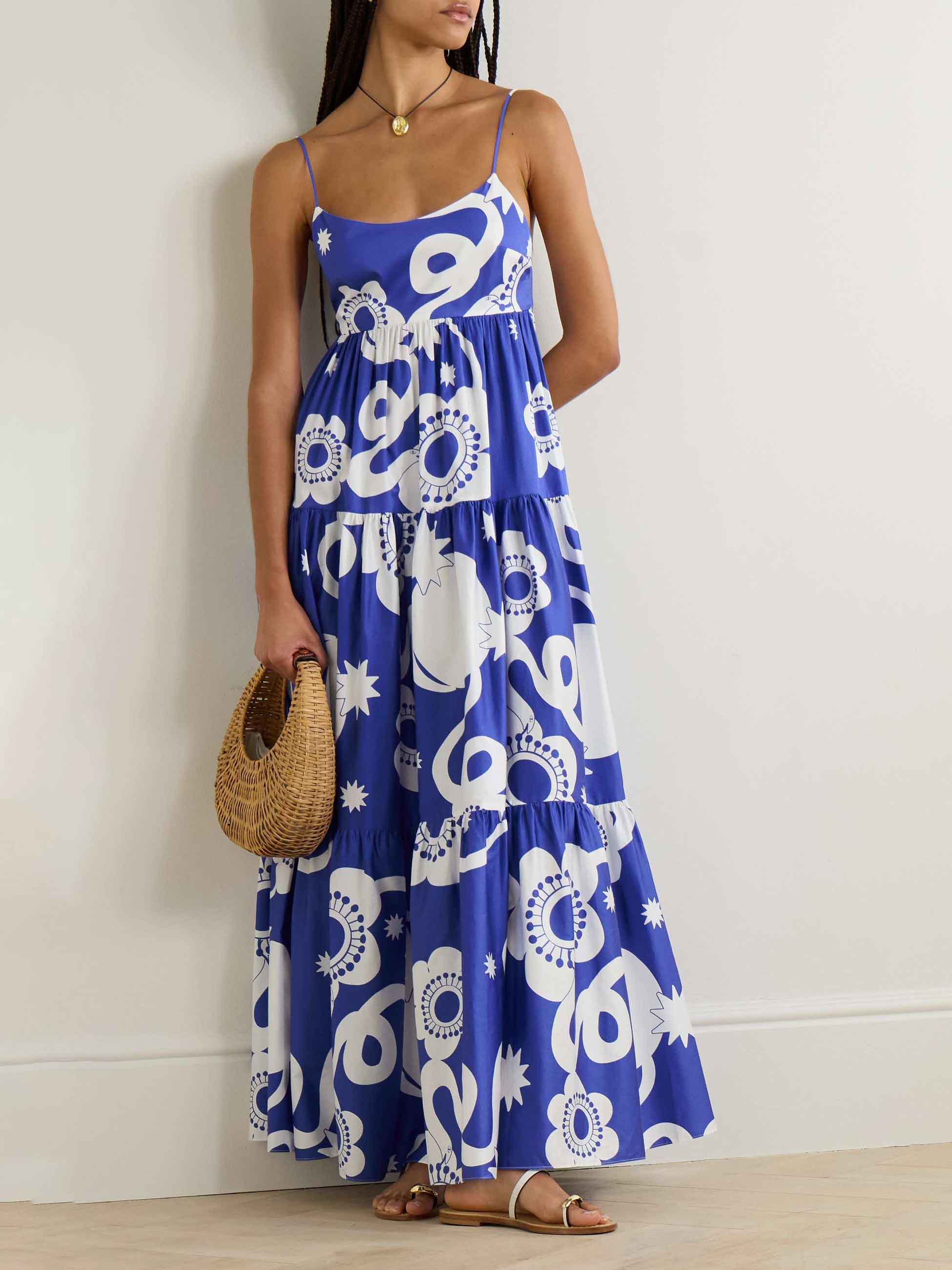 Casual Simple Layered Floral Print Maxi Dress