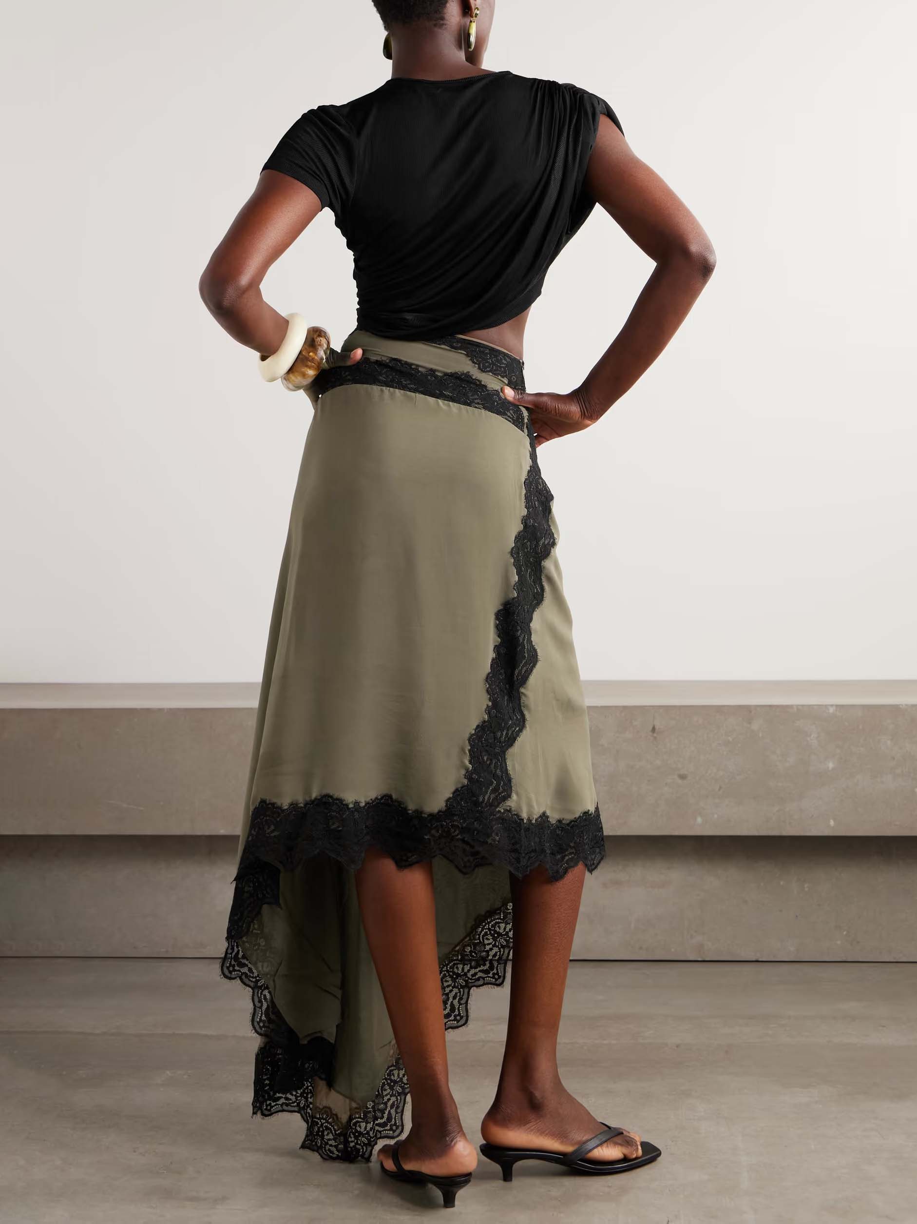 Exquisite Asymmetric Lace Trim Midi Dress