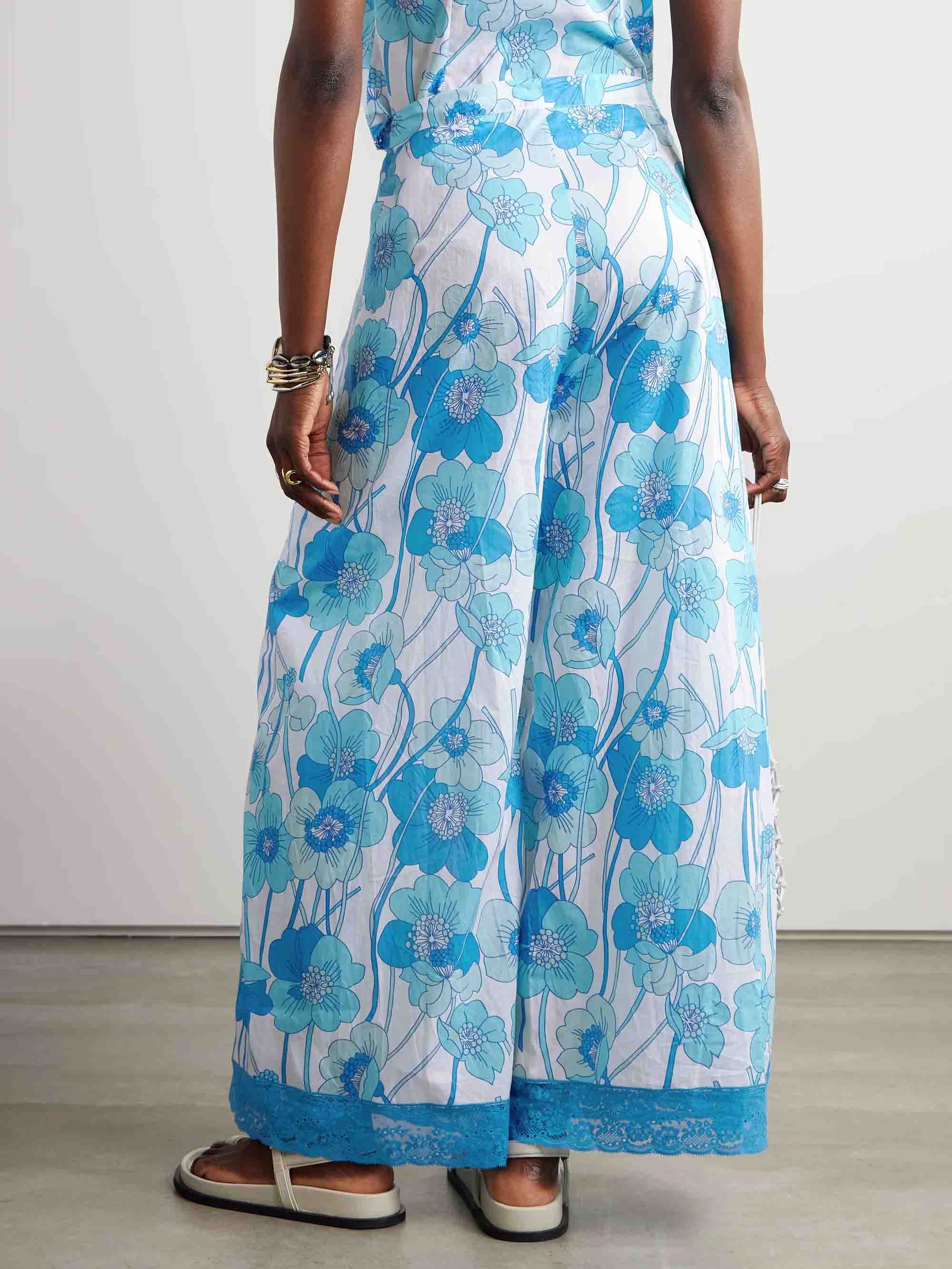 Exquisite Lace Floral Print Wide-leg Pants