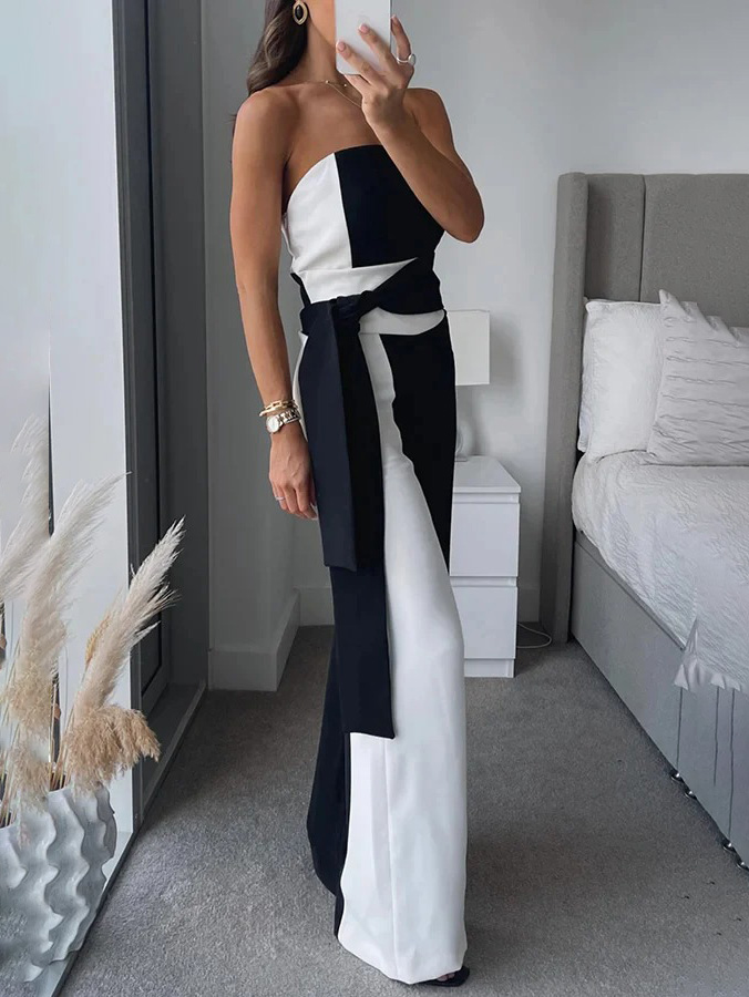 Elegant Color-blocked Wide-leg Jumpsuit