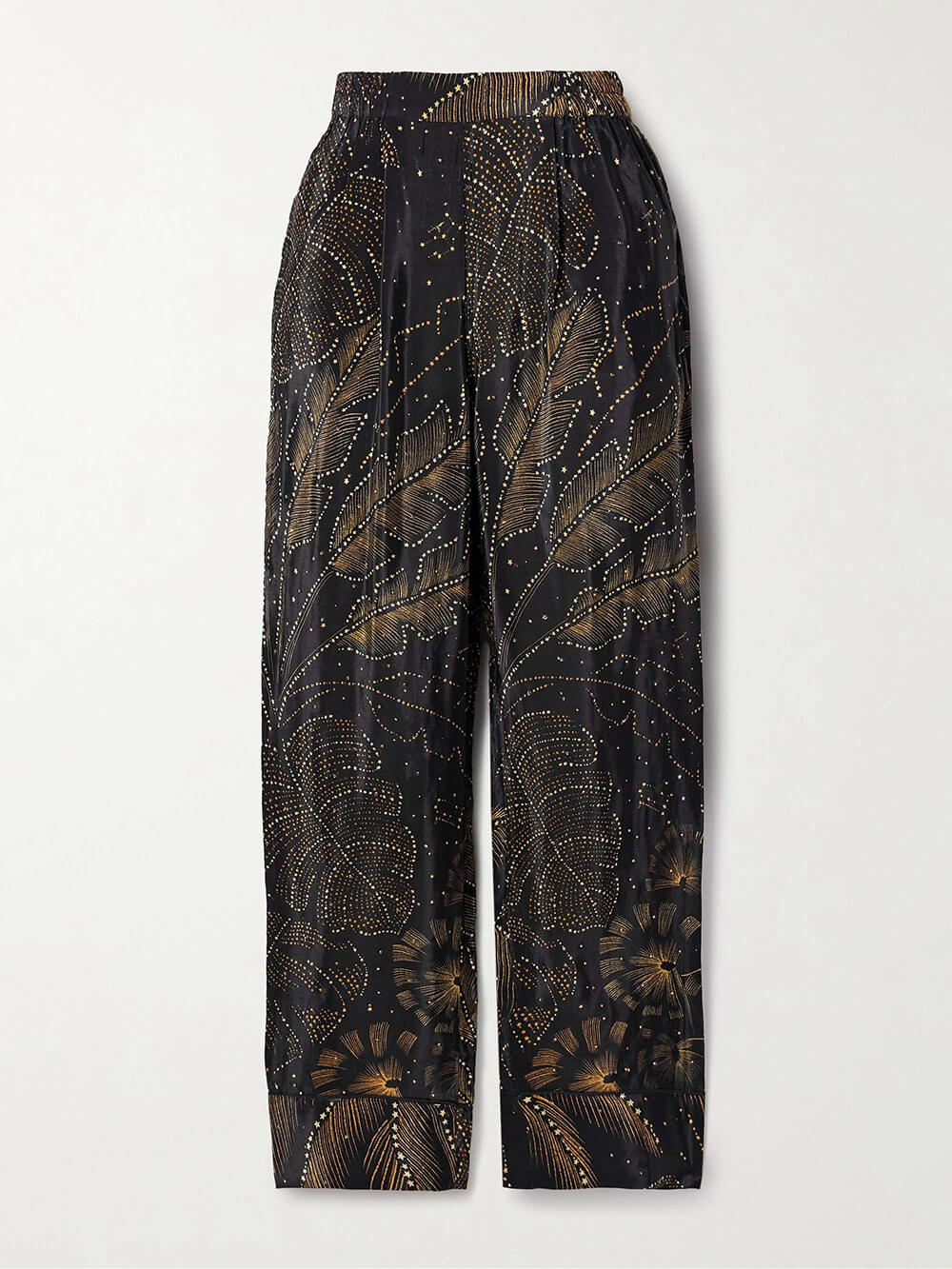 Unique Palm Leaf Print Relaxed Straight-Leg Pants