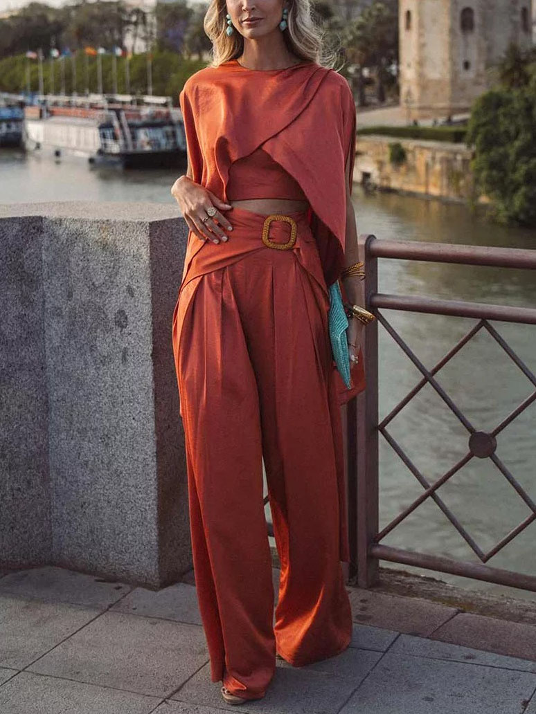 Elegant High-Waisted Satin Wide-Leg Trousers