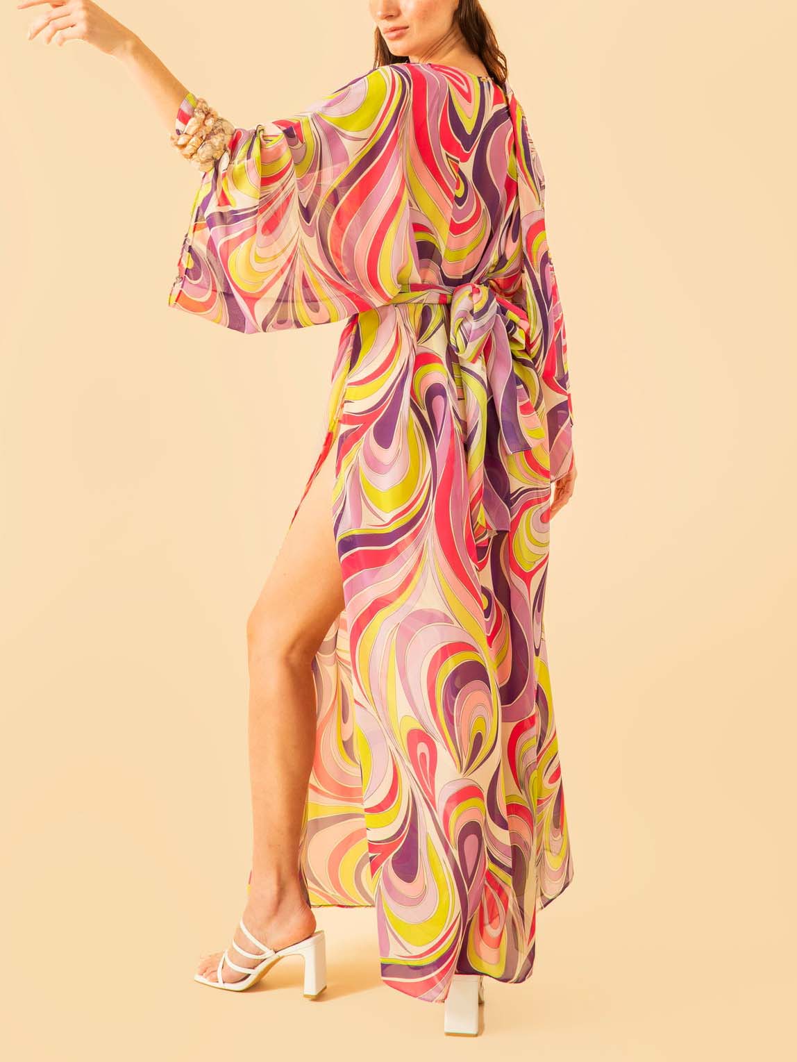 Unique Abstract Print V-neck Maxi Dress