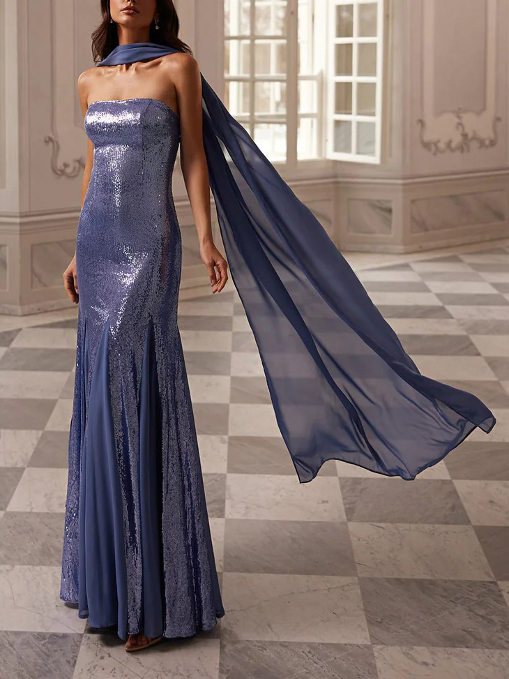 Elegant Off-the-shoulder Sequin Chiffon Maxi Dress