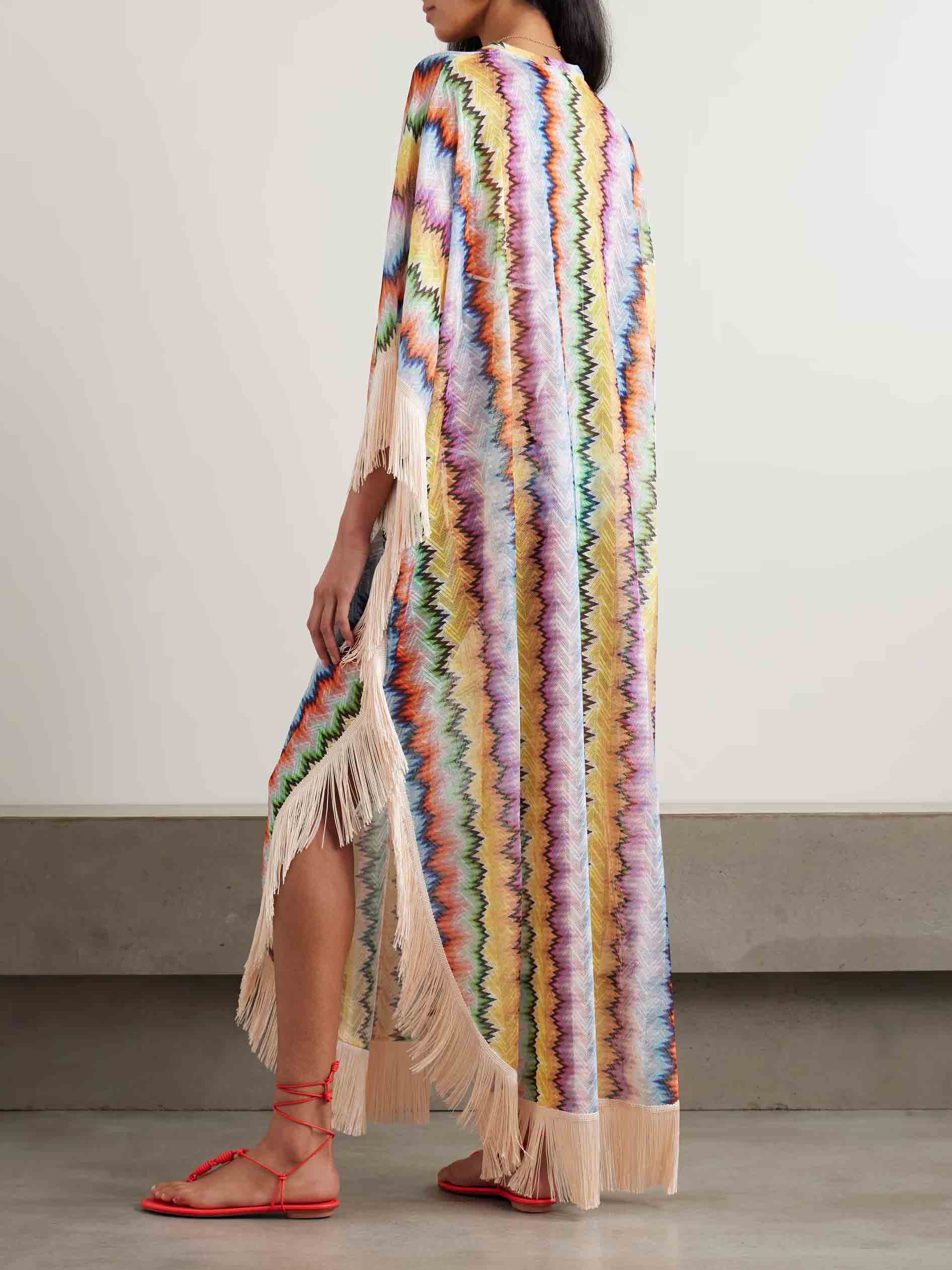 Exquisite Multicolor Chevron Fringe Kaftan Maxi Dress