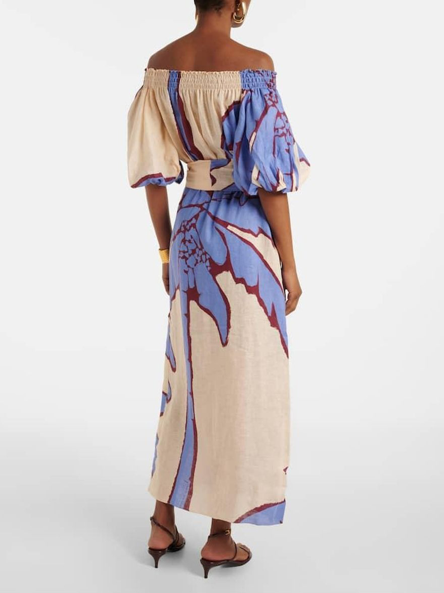 Exquisite Off-the-shoulder Palm Tree Print Maxi Dress