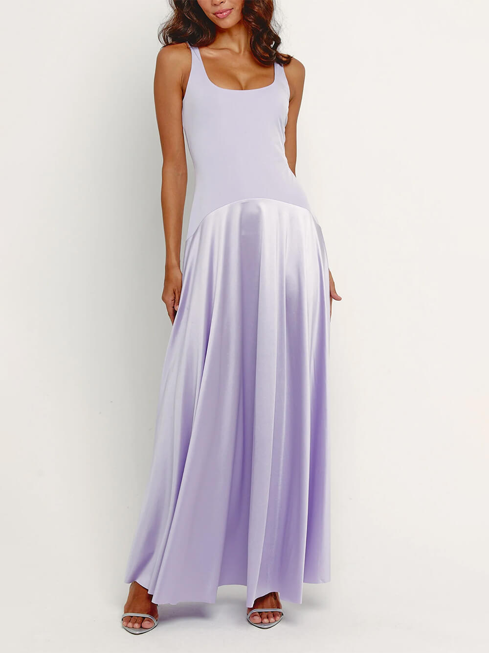 Elegant Curved Waist Spliced ​​Satin Party Maxi Dress