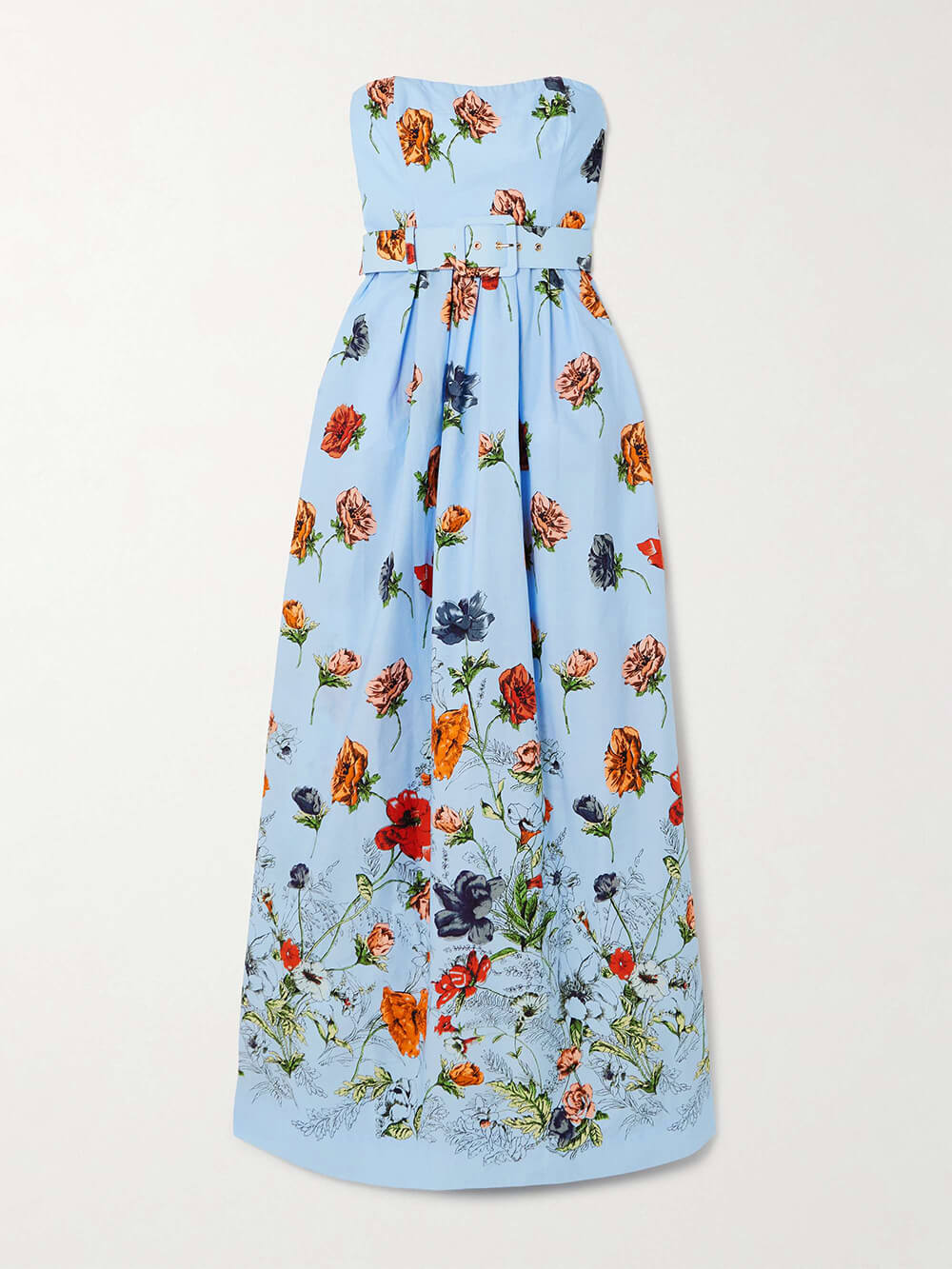 Elegant With Belt Off-Shoulder Floral Print Slit Maxi Dress