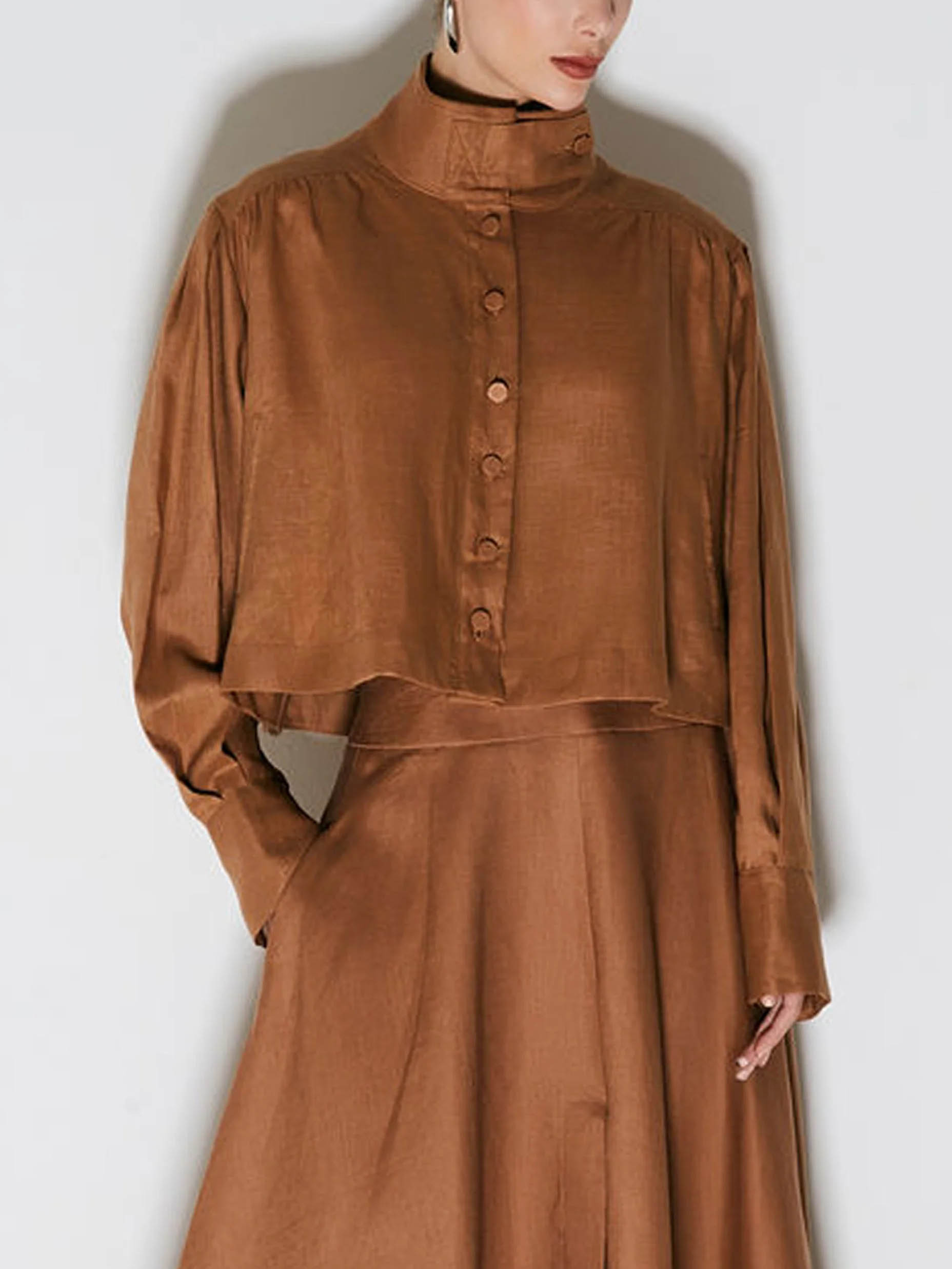 Casual High-neck Ruffled Shoulder Cropped Jacket