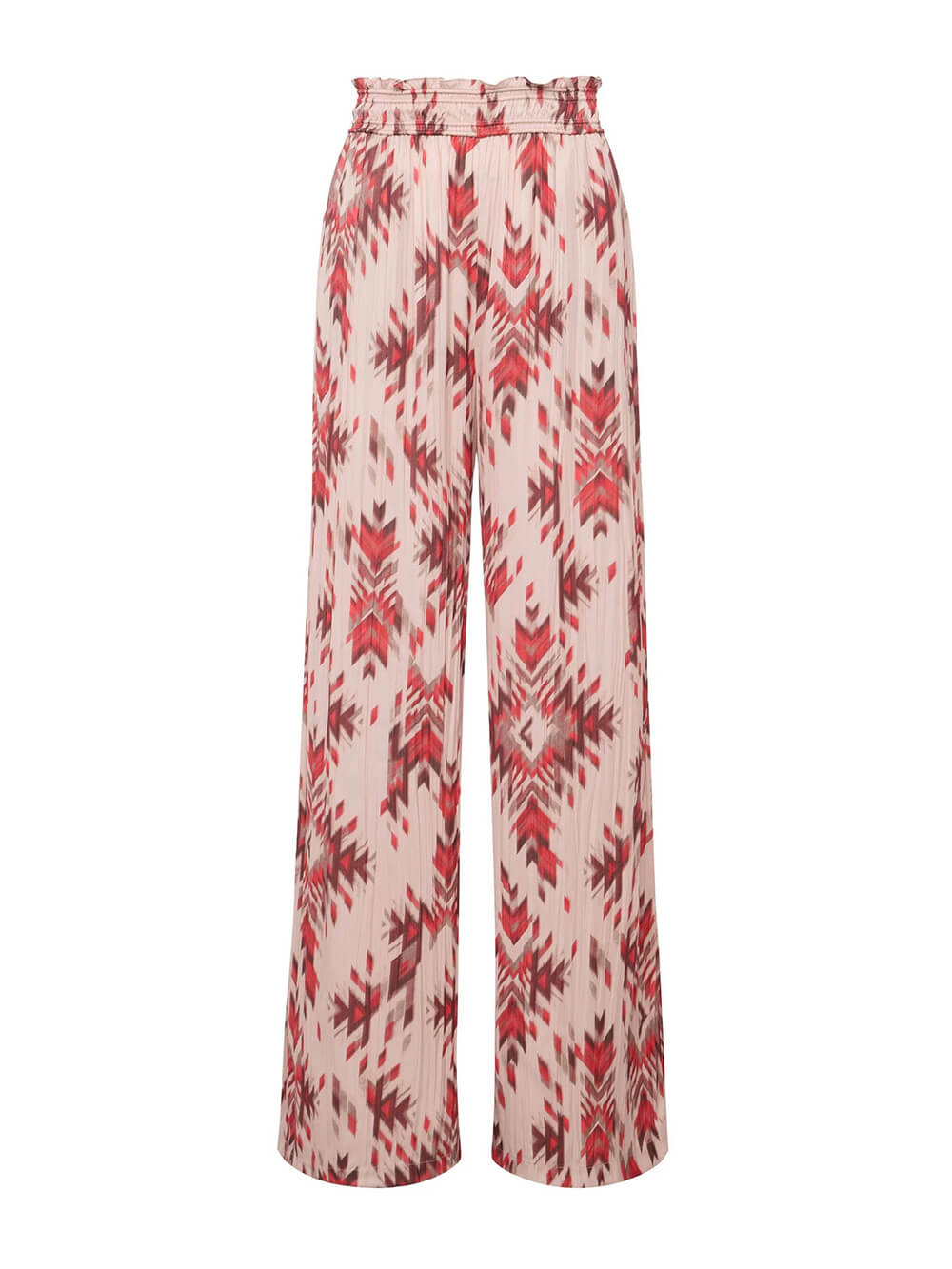 Retro Print Satin With Pleats Elastic Pockets Wide-Leg Pants