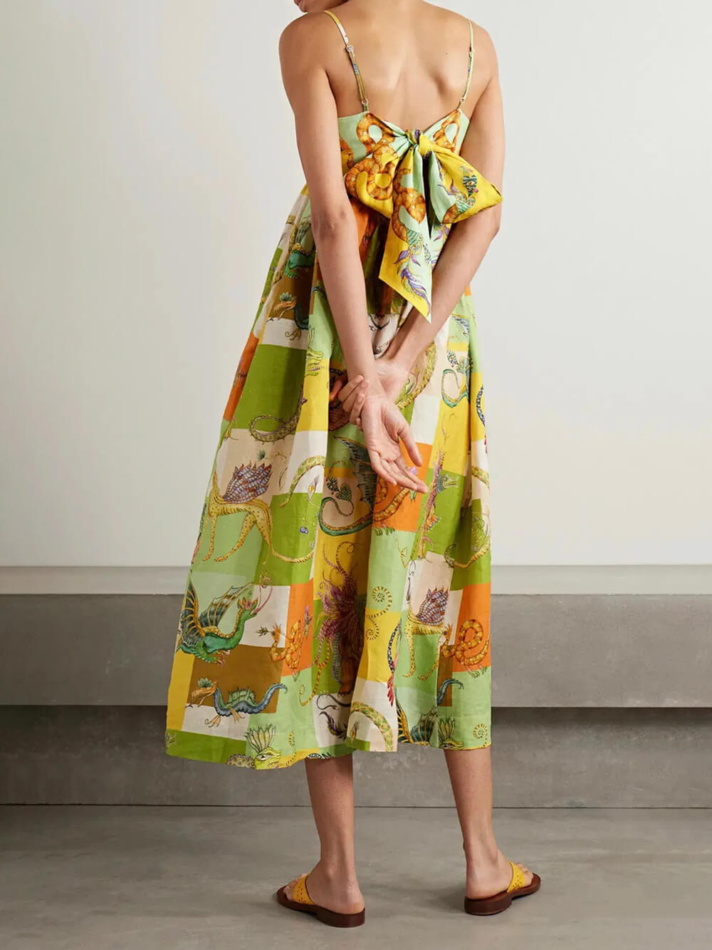 Unique Animal Print Tie Back Pleated Midi Dress